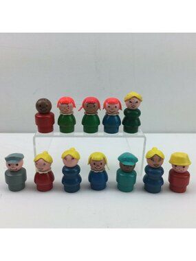 Vintage Fisher Price Little People Small Wood Round Set Of 12 Adult Kid Figures